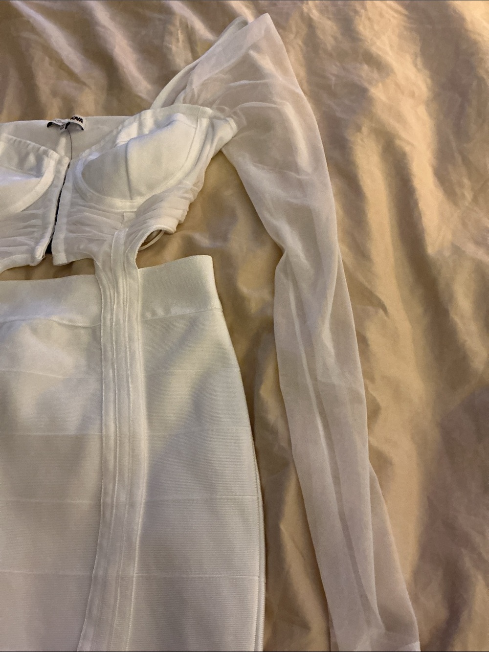 Fashion Nova White Mesh Sleeve Bustier Mini Dress - Picture 3 of 6